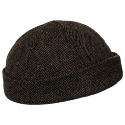 Six Panel Herringbone Wool Skull Cap Beanie Hat