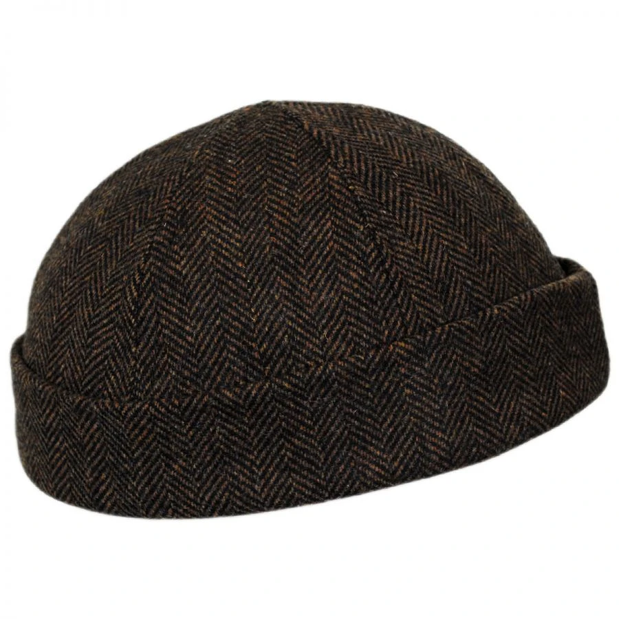 Six Panel Herringbone Wool Skull Cap Beanie Hat 3 Six Panel Herringbone Wool Skull Cap Beanie Hat