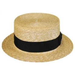 Black Band Wheat Straw Skimmer Hat