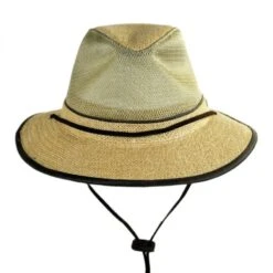 Mesh Crown Hemp Fabric Safari Fedora Hat -Fashion Hat Discount Store 227009