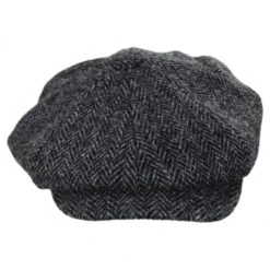 Carloway Harris Tweed Wool Herringbone Newsboy Cap - Gray