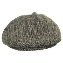 Stornoway Harris Tweed Wool Herringbone Flat Cap - Oatmeal