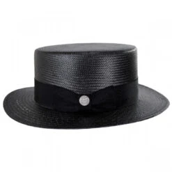 Stetson Keeneland Shantung Straw Skimmer Hat - Black -Fashion Hat Discount Store 374319