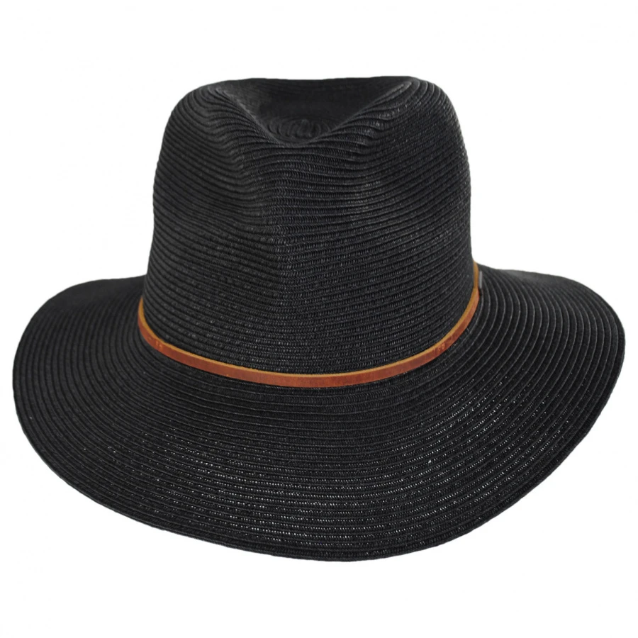 Wesley Braided Toyo Straw Fedora Hat - Black/Brown 3 Wesley Braided Toyo Straw Fedora Hat - Black/Brown