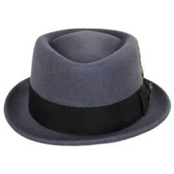 Wool Felt Diamond Crown Fedora Hat - Gray