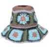 Fergie Granny Square Hand Crochet Toyo Straw Bucket Hat -Fashion Hat Discount Store 432327
