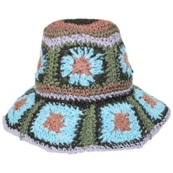 Fergie Granny Square Hand Crochet Toyo Straw Bucket Hat