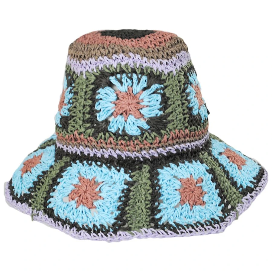 Fergie Granny Square Hand Crochet Toyo Straw Bucket Hat 3 Fergie Granny Square Hand Crochet Toyo Straw Bucket Hat