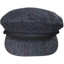 Wool Herringbone Plaid Fiddler Cap - Blue