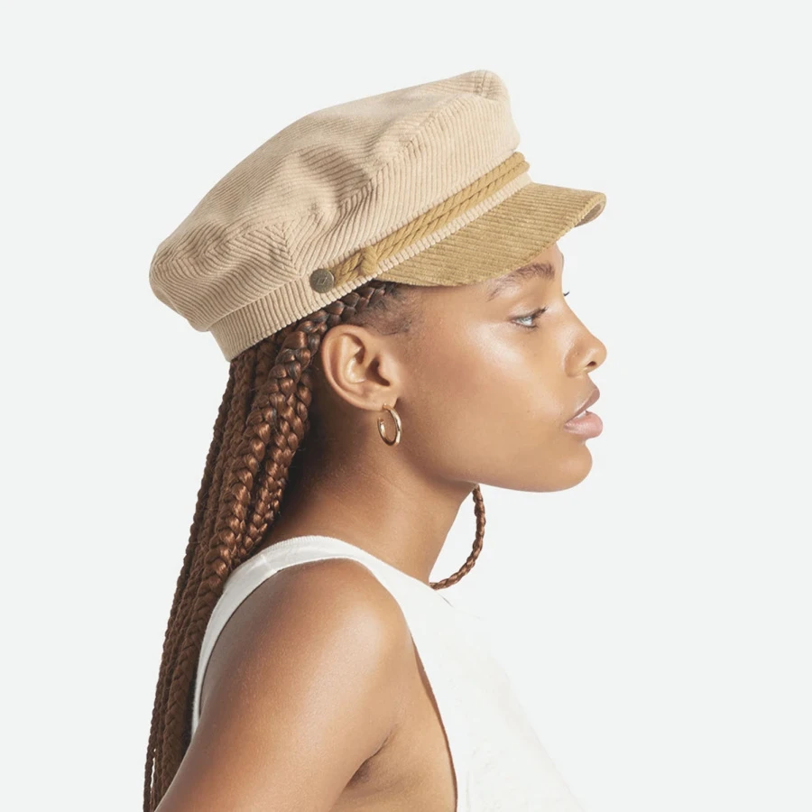 Two-Tone Corduroy Fiddler Cap - Beige/Cognac 5 Two-Tone Corduroy Fiddler Cap - Beige/Cognac - Image 3