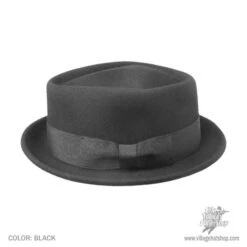 Wool Felt Diamond Crown Fedora Hat - Black