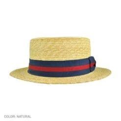 Striped Band Wheat Straw Skimmer Hat